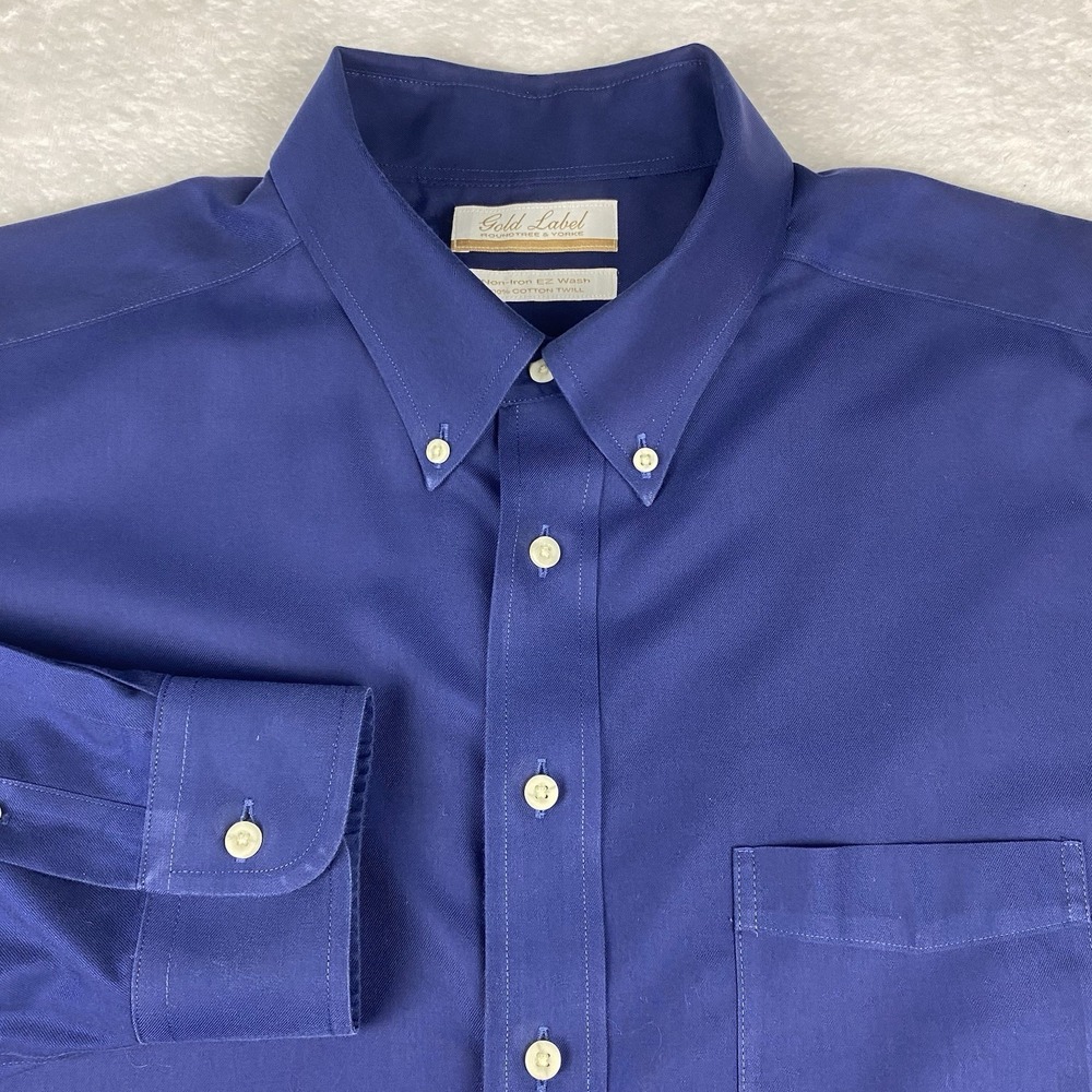 Roundtree & Yorke Gold Label Dress Shirt Mens 17.5-34 Midnight Blue No Iron